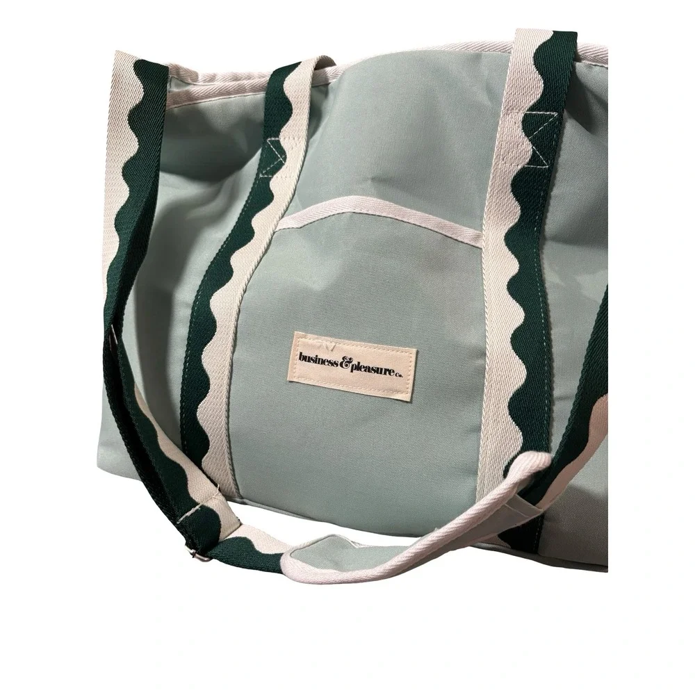 Business & Pleasure Co Cooler Tote Bag Sage Green Scallop Canvas Insulated